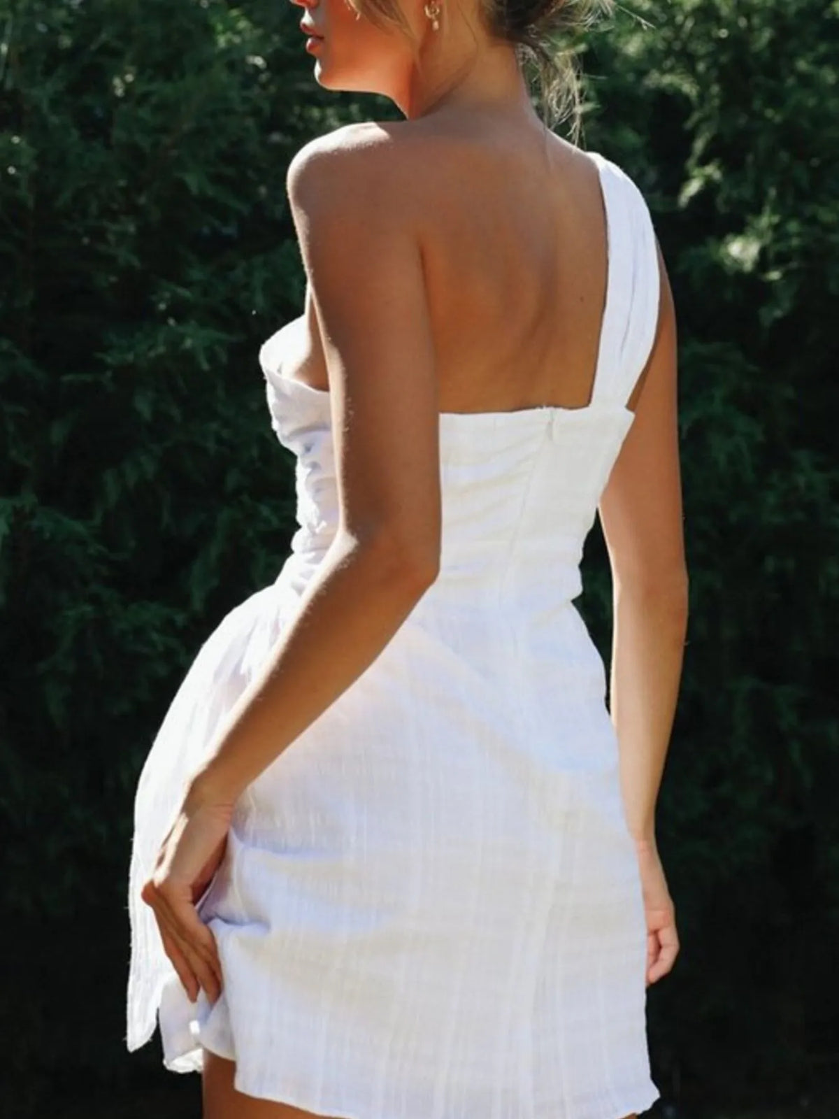 Ruched One-Shoulder Mini Dress - Ladyez