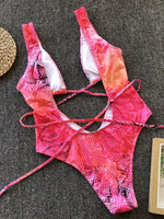 Lace-Up Backless Plunge One-Piece Swimwear - Ladyez