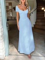 Devine Sweetheart Neck Short Sleeve Maxi Dress - Ladyez