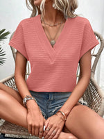 Textured Solid Color Short Sleeve Top