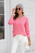 Angel Wings Ribbed V-Neck Dropped Shoulder Knit Top
