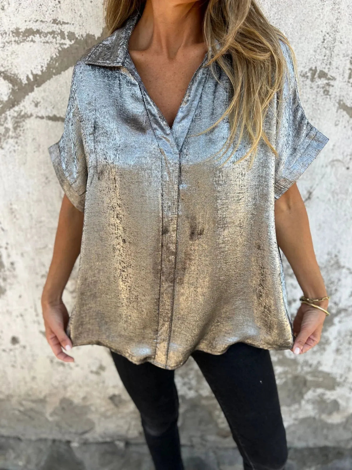 Full Size Collared Neck Short Sleeve Shirt Plus Size