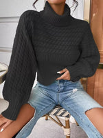 Textured Knit Turtleneck Long Sleeve Sweater