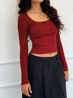 Lace Detail Long Sleeve Crop T-Shirt