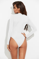 Half Button Round Neck Long Sleeve Bodysuit - Ladyez