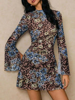 Floral Leopard Print Slit Sleeve Mini Dress