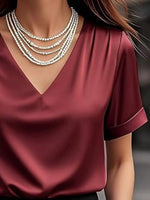 Elegant V-Neck Short Sleeve Ruched Top