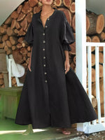 Plus Size Button Front Puff Sleeve Shirt Dress