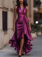 Full Size High-Low Ruffled Satin Maxi Dress Plus Size