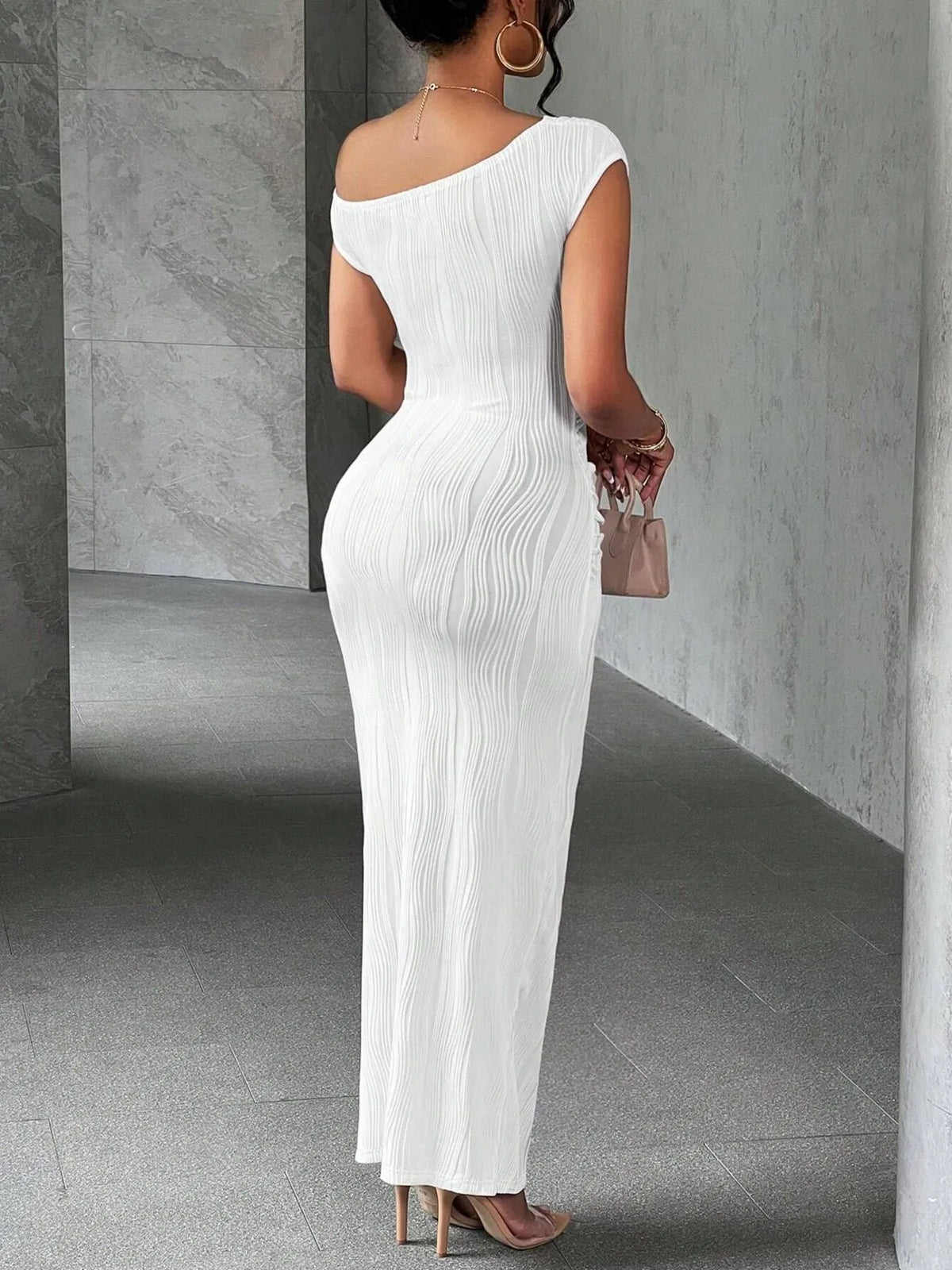 Textured Single Shoulder Bodycon Maxi Dress - Ladyez