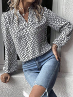 Printed Notched Balloon Sleeve Blouse