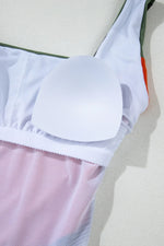 Color Block Padded Square Neck One Piece Swimsuit - Ladyez