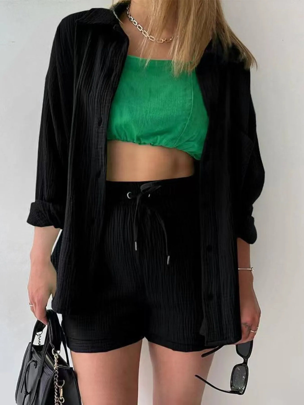 Button Up Shirt and Shorts Set