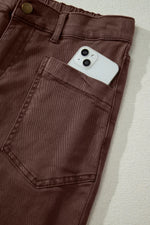 Solid Color Square Patch Pocket Ankle-length Barrel Jeans