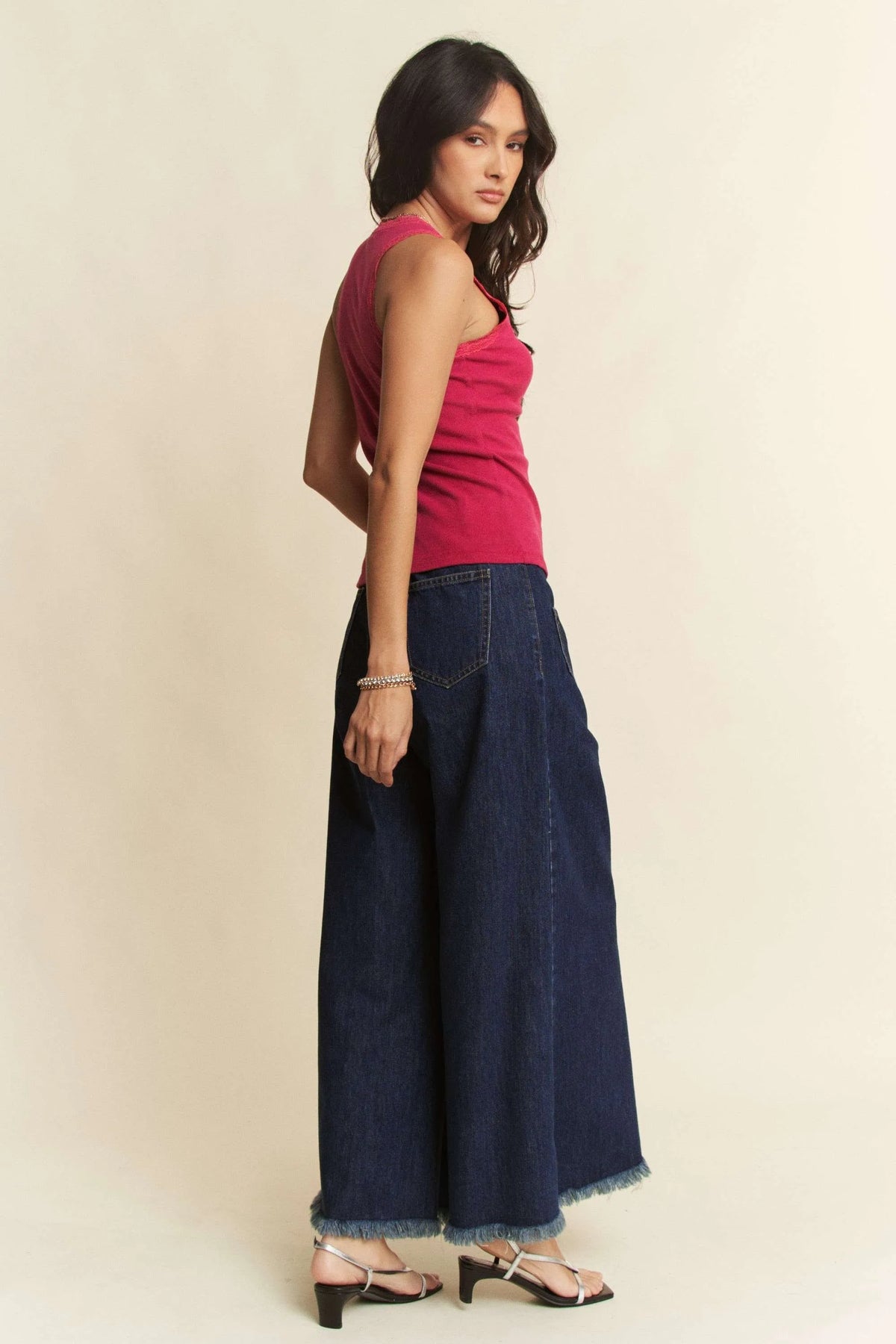 Davi & Dani Patch Pocket Wide Leg Culotte Jeans - Ladyez