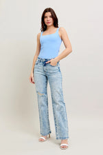 Judy Blue Full Size Hw Mineral Wash Destroy 90's Straight Jeans Plus Size - Ladyez