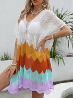 Openwork V-Neck Half Sleeve Cover-Up - Ladyez