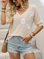 Daisy V-Neck Half Sleeve T-Shirt