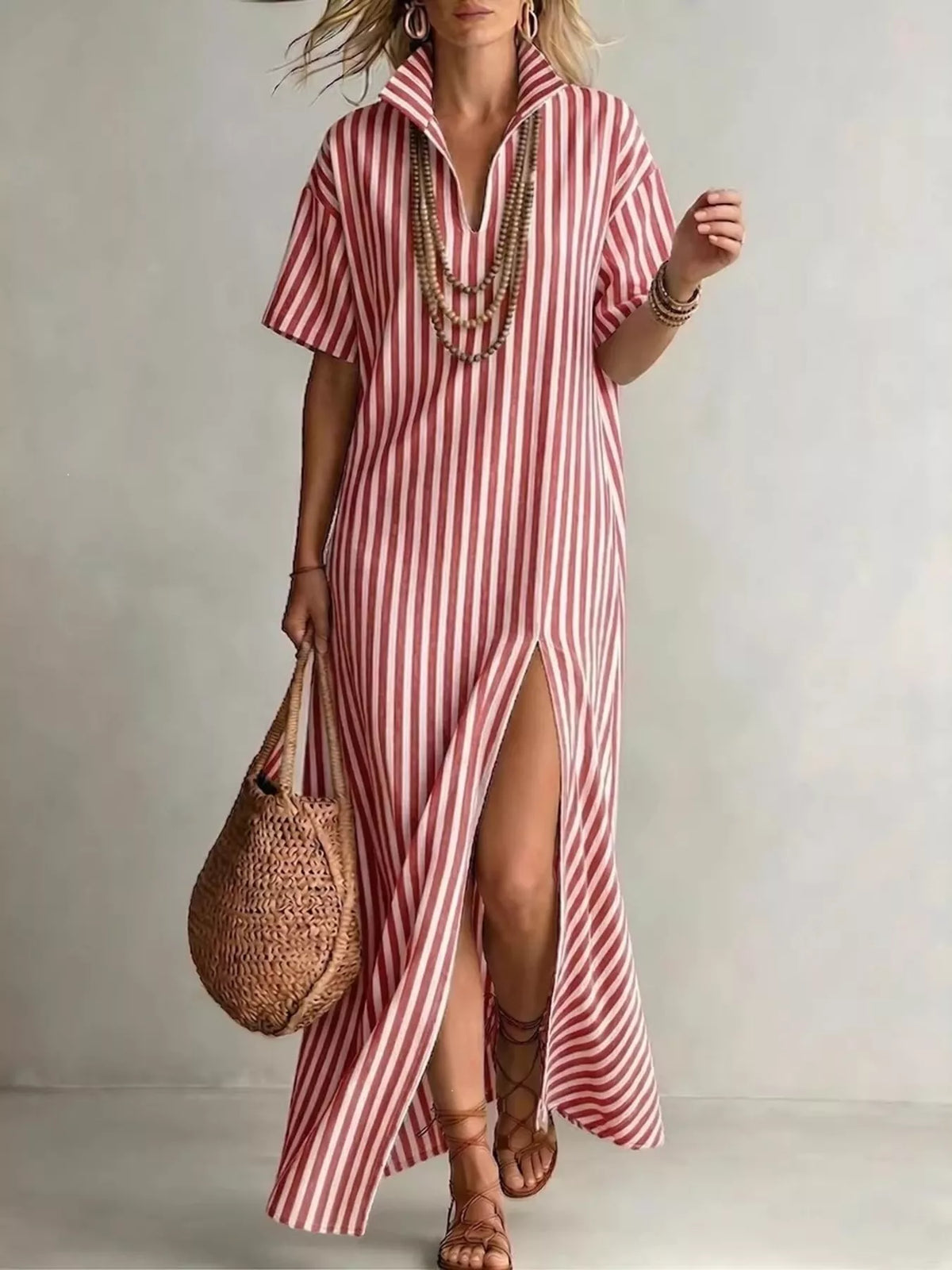 Full Size Striped Maxi Dress with Side Slit Plus SIze