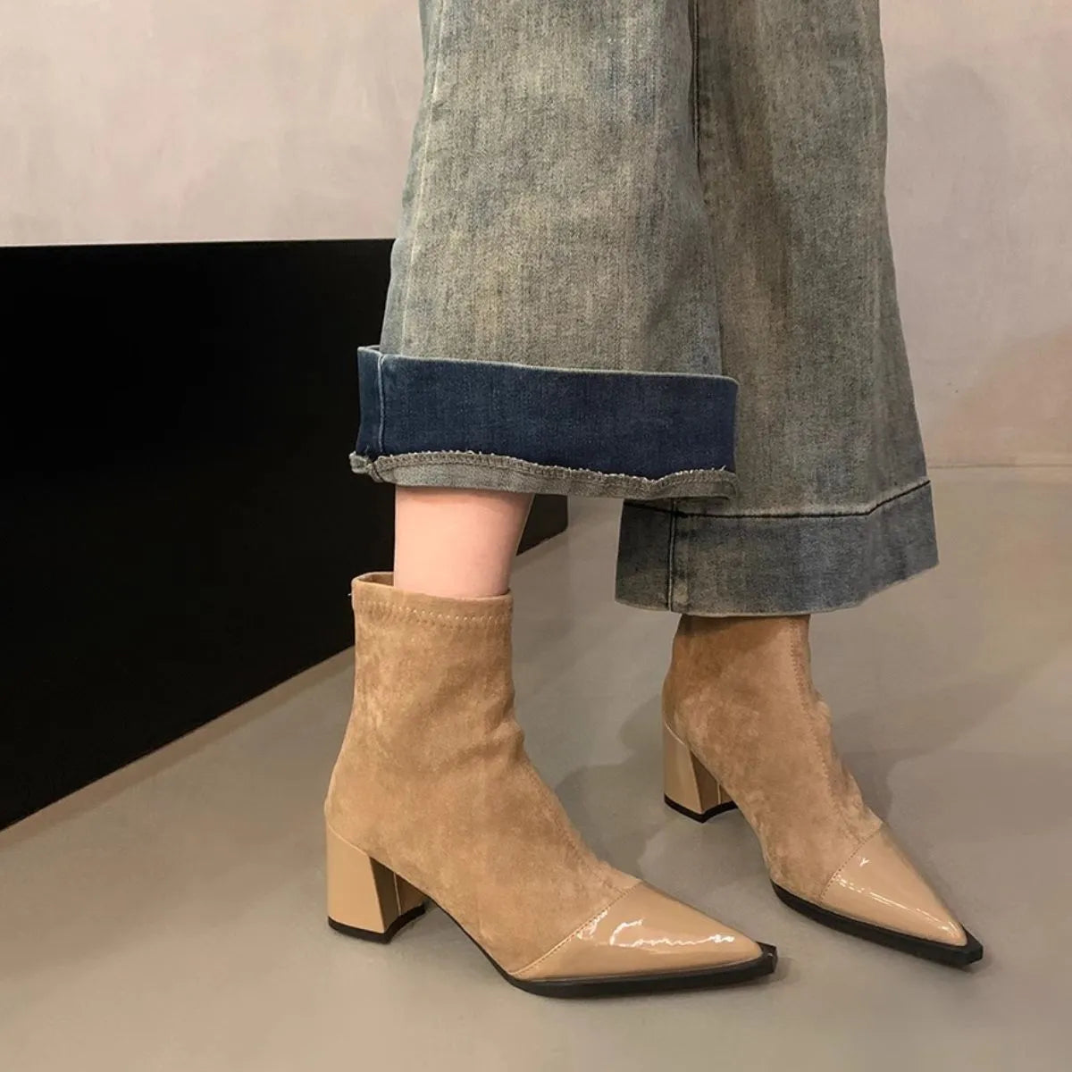 Point Toe Block Heels Boots - Ladyez