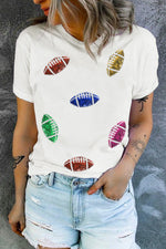 Sequin Football Round Neck Short Sleeve T-Shirt - Ladyez