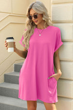 Florira Short Sleeve Mini Dress with Pockets - Ladyez