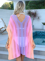 Rainbow Gradient Crochet Beach Cover Up - Ladyez