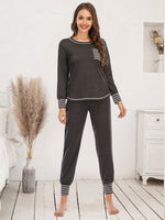 Round Neck Top and Pants Lounge Set - Ladyez