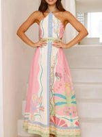 Halter Neck Printed Maxi Dress - Ladyez