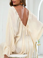 Backless Drawstring Back Flounce Sleeve Cover-Up - Ladyez