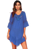 Backless Cutout Three-Quarter Sleeve Cover Up - Ladyez