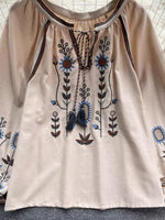 Embroidered Tie Neck Blouse