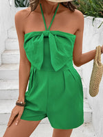 Bow Halter Neck Smocked Romper - Ladyez