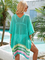Slit Openwork V-Neck Half Sleeve Cover-Up - Ladyez