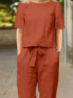 Full Size Round Neck Short Sleeve Top and Pants Set Plus Size