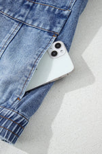 Button Up Cap Sleeve Denim Jacket