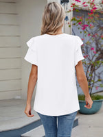 Round Neck Ruffled Layered Sleeve Blouse - Ladyez