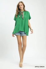 Umgee Flowy V-Neck Short Sleeve Blouse