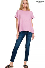 Zenana Soft Melange Hacci Short Sleeve Round Neck Top
