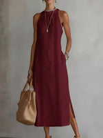 Full Size Side Slit Sleeveless Midi Dress Plus Size