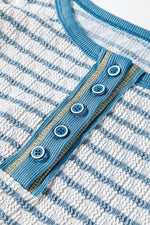 Striped Textured Knit Button Detail Top