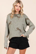 Mittoshop Mineral Wash Cheetah Print Long Sleeve Top