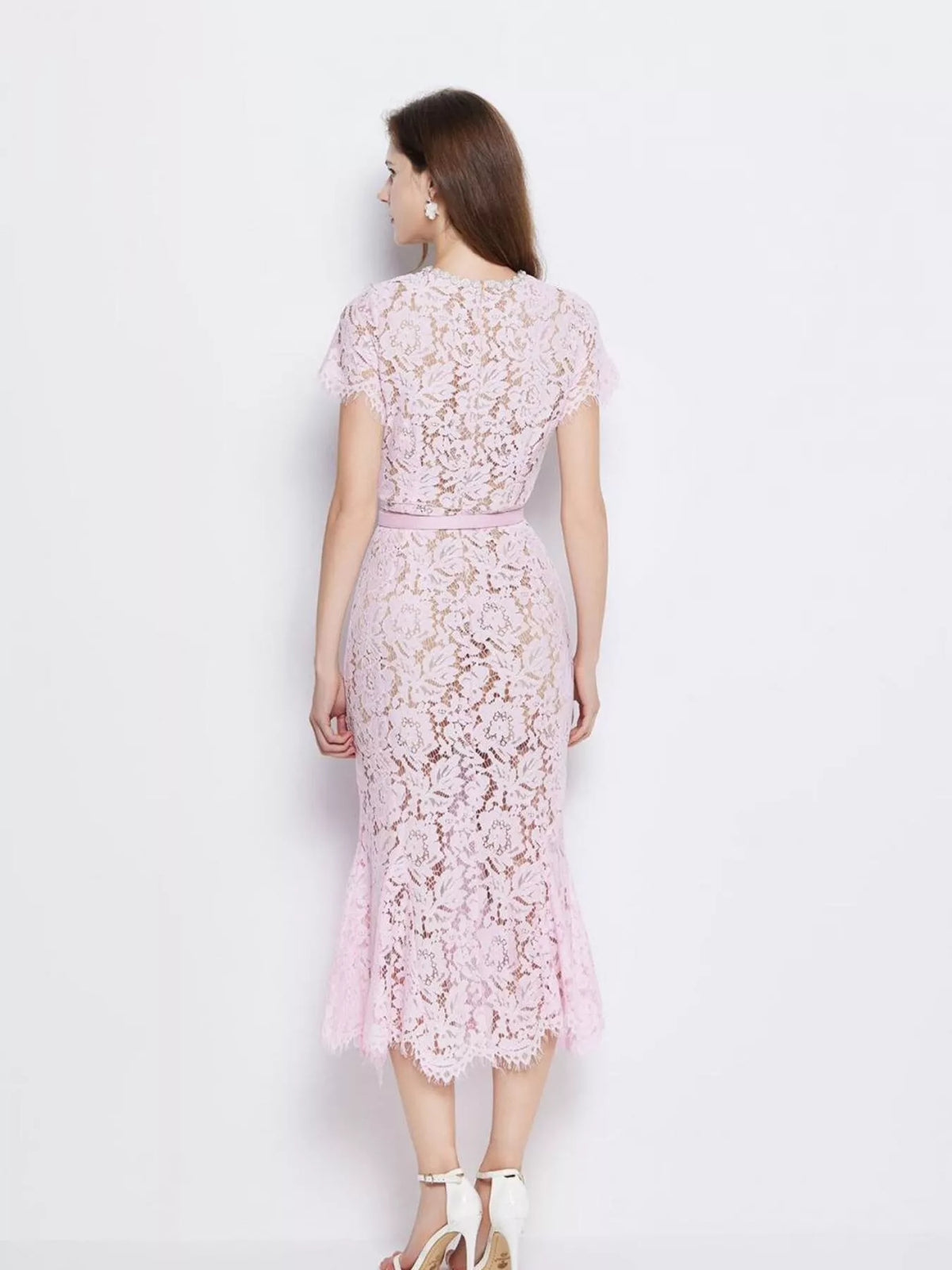 Lace Short Sleeve Mermaid Dress