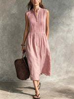 Full Size Sleeveless Button Front Midi Dress Plus Size