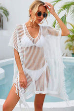 Angel Wings Fringe Trim Openwork Cover Up - Ladyez