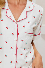 Cheery Print Collared Neck Top and Shorts Lounge Set - Ladyez