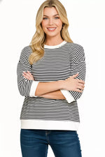 Zenana Striped Contrast Trim Banded Bottom Top