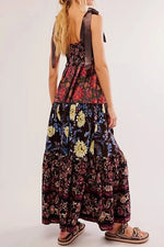 Floral Tiered Maxi Dress with Mixed Print Design