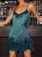 Full Size Sequin Fringe V-Neck Mini Dress Plus Size
