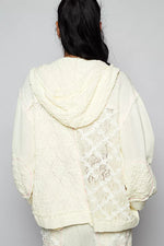 POL Exposed Seam Button Down Hooded Jacket with Lace Detail